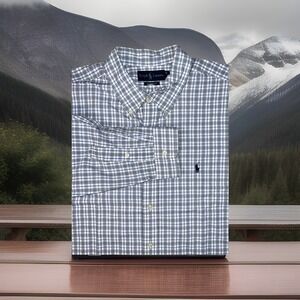 Ralph Lauren Shirt Mens XXL Blue Plaid Checkered Long Sleeve Button Down